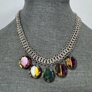 Beautifull  Large Faceted glass beads silver tone 17"